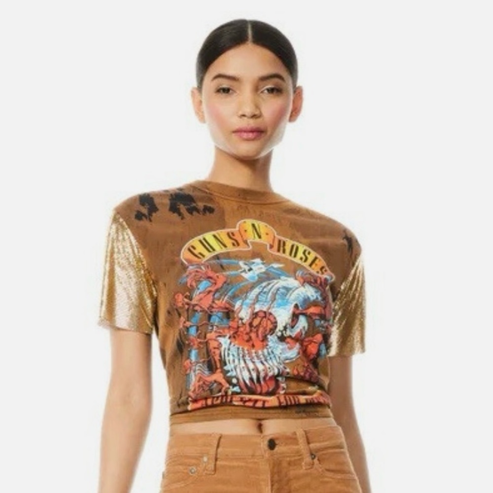 Alice + Olivia Brown and Gold Graphic Tee